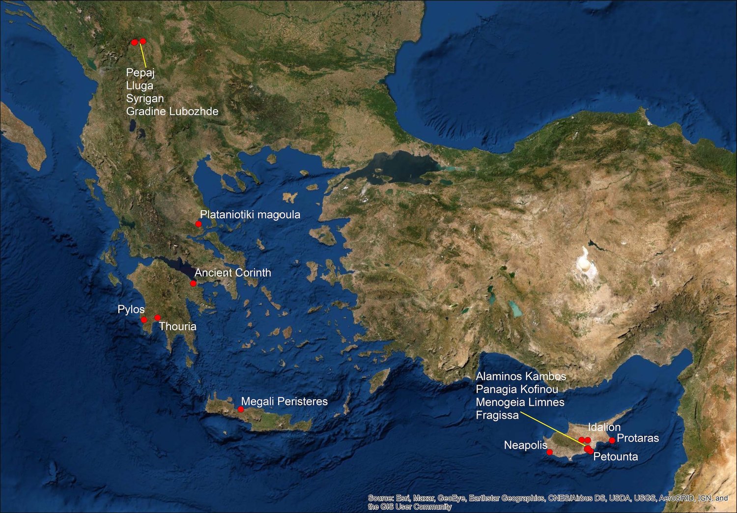 Map of the geophysical projects that have been carried out by the DigHumanities GeoInfo Lab, until 2021.